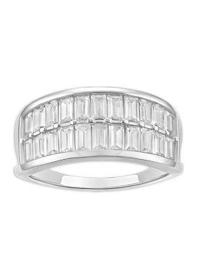 Belk Sterling Silver Sterling Silver Baguette Cubic Zirconia 2-Row Band Ring, 9