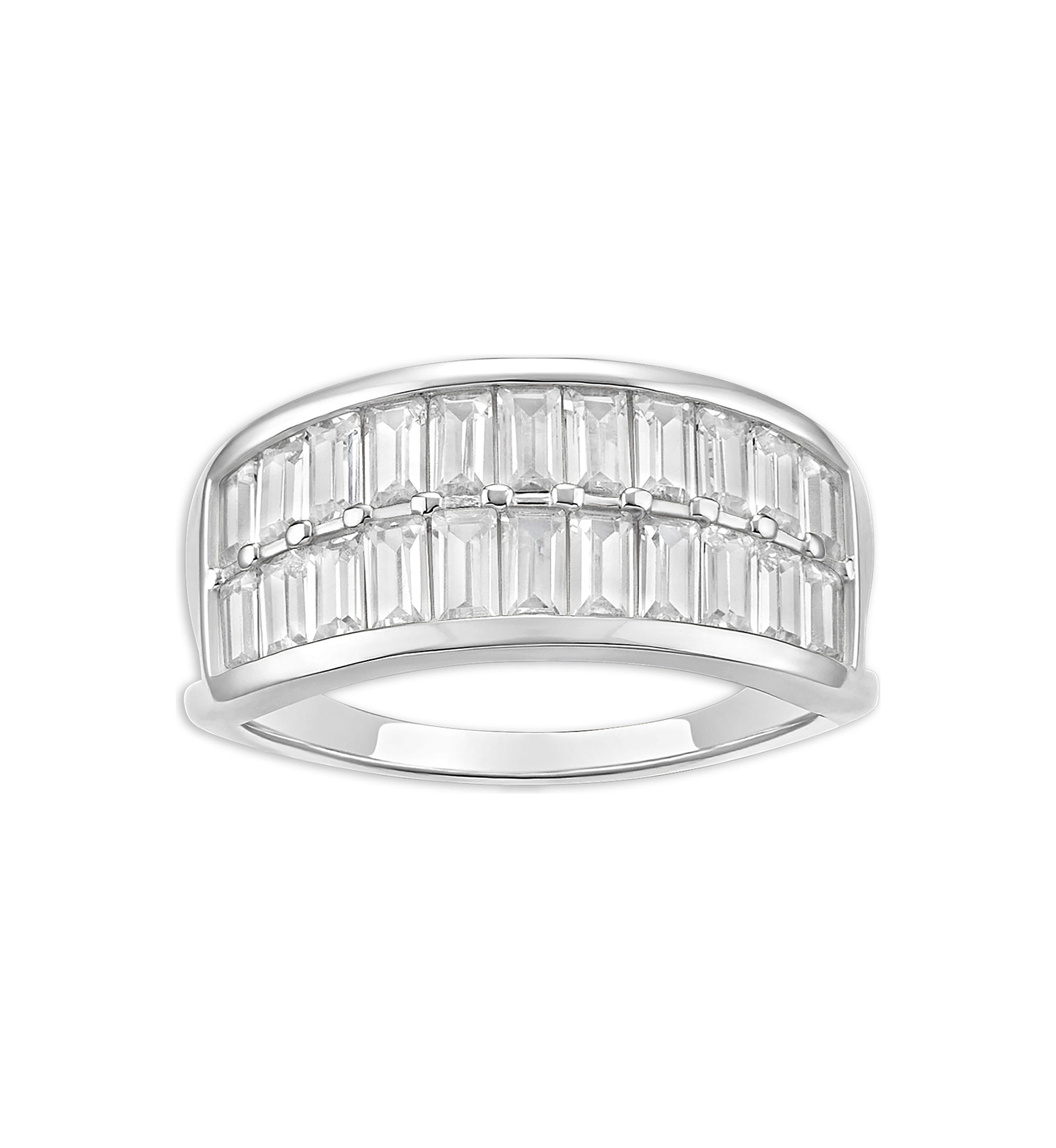 Sterling Silver Baguette Cubic Zirconia 2-Row Band Ring