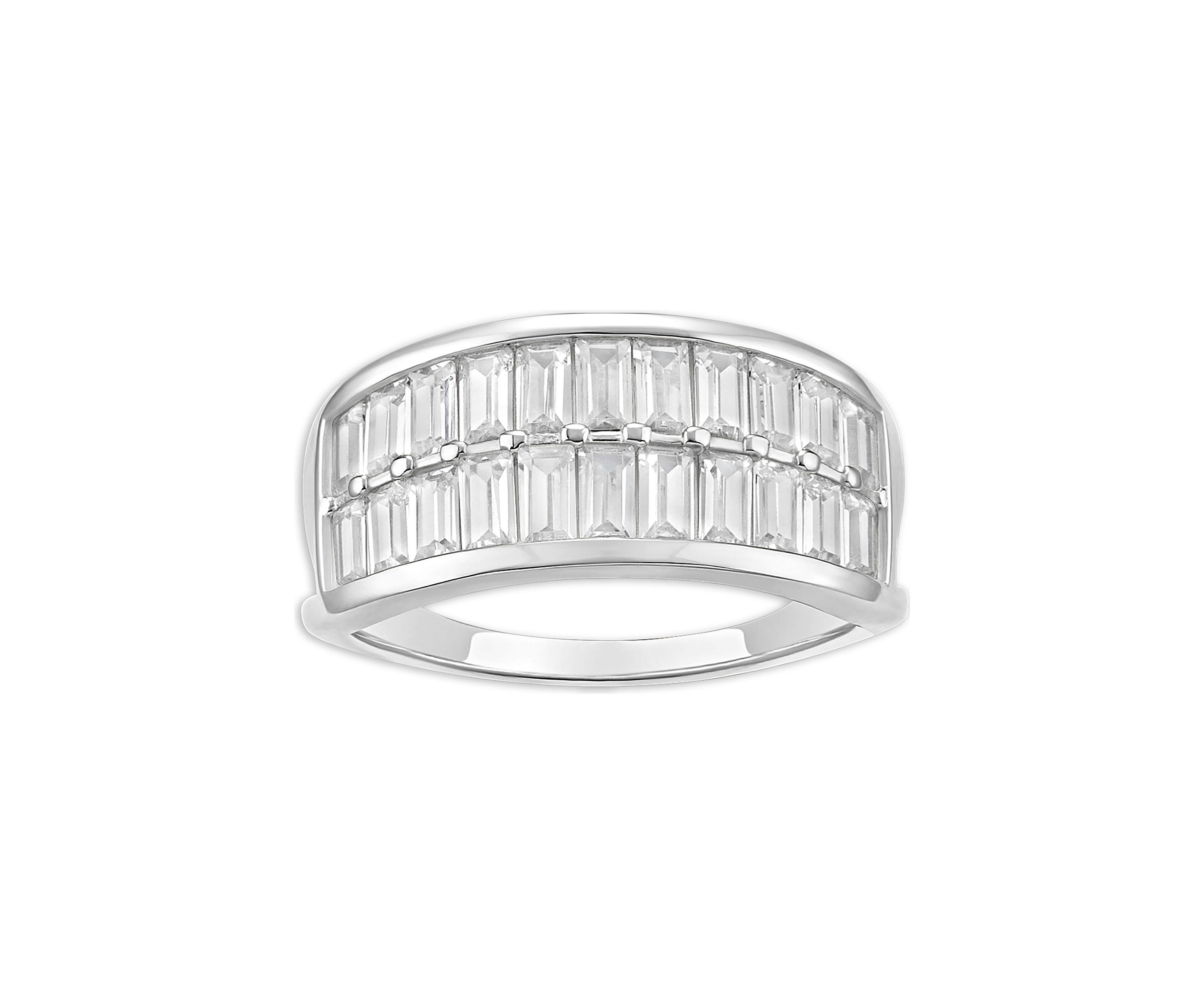 Sterling Silver Baguette Cubic Zirconia 2-Row Band Ring