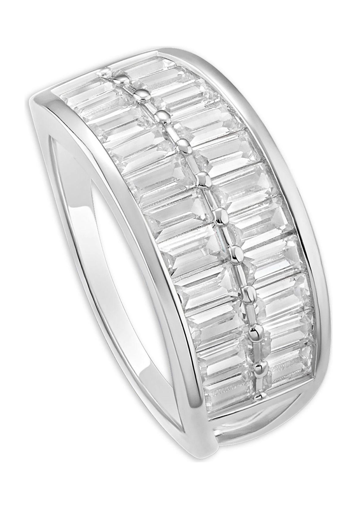 Belk Sterling Silver Sterling Silver Baguette Cubic Zirconia 2-Row Band ...
