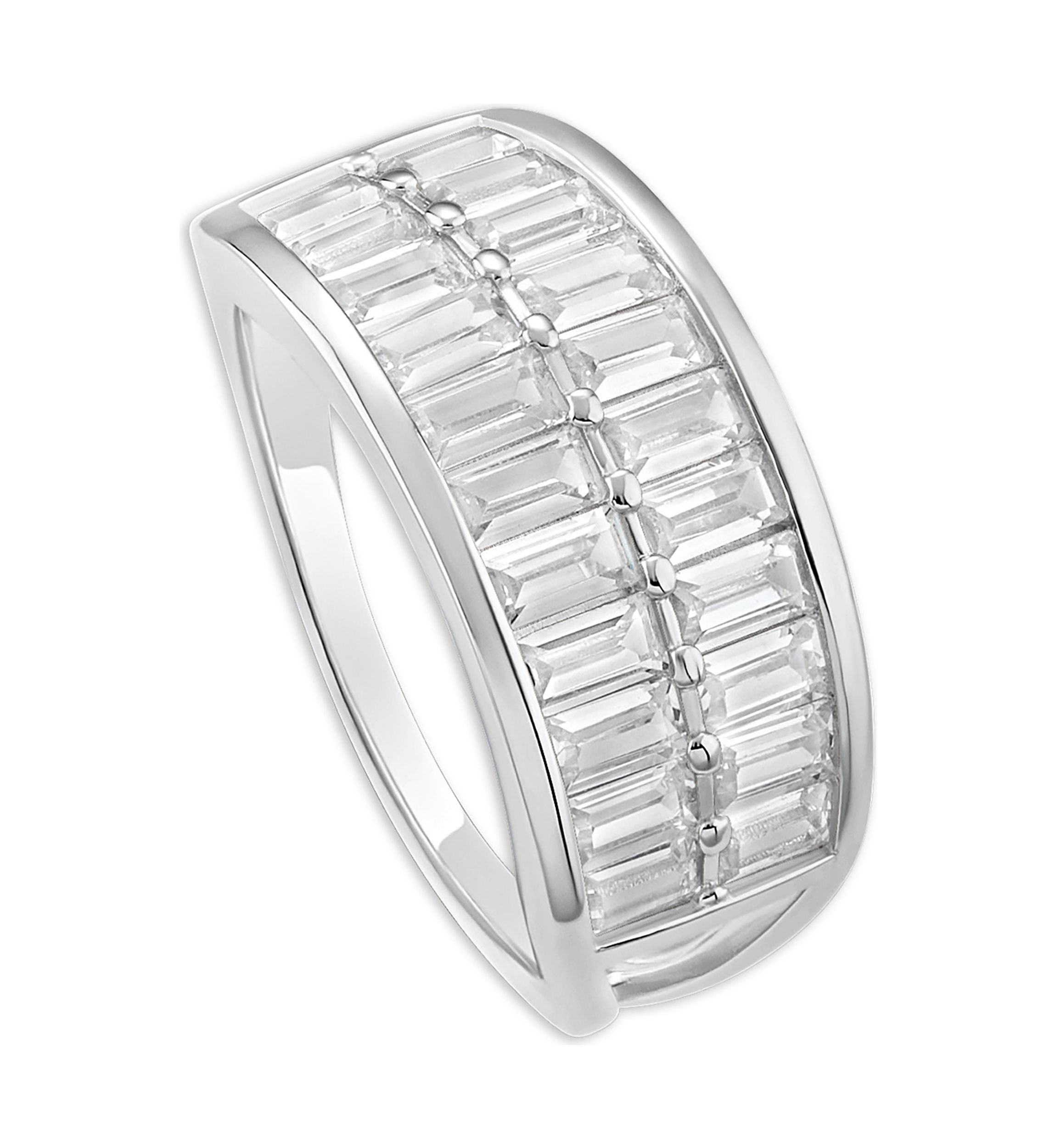 Sterling Silver Baguette Cubic Zirconia 2-Row Band Ring