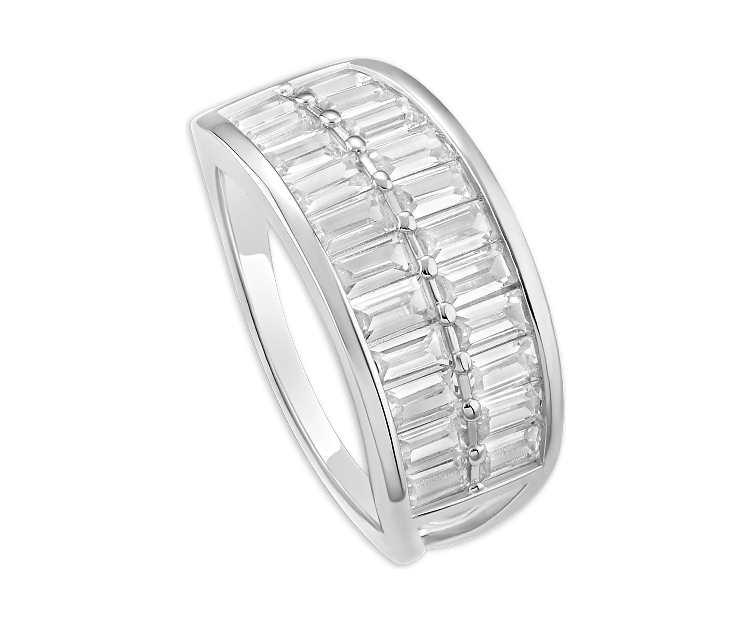Sterling Silver Baguette Cubic Zirconia 2-Row Band Ring