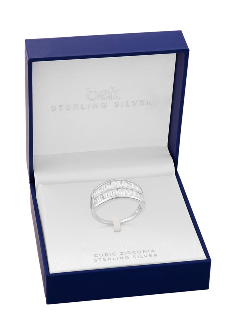 Sterling Silver Baguette Cubic Zirconia 2-Row Band Ring