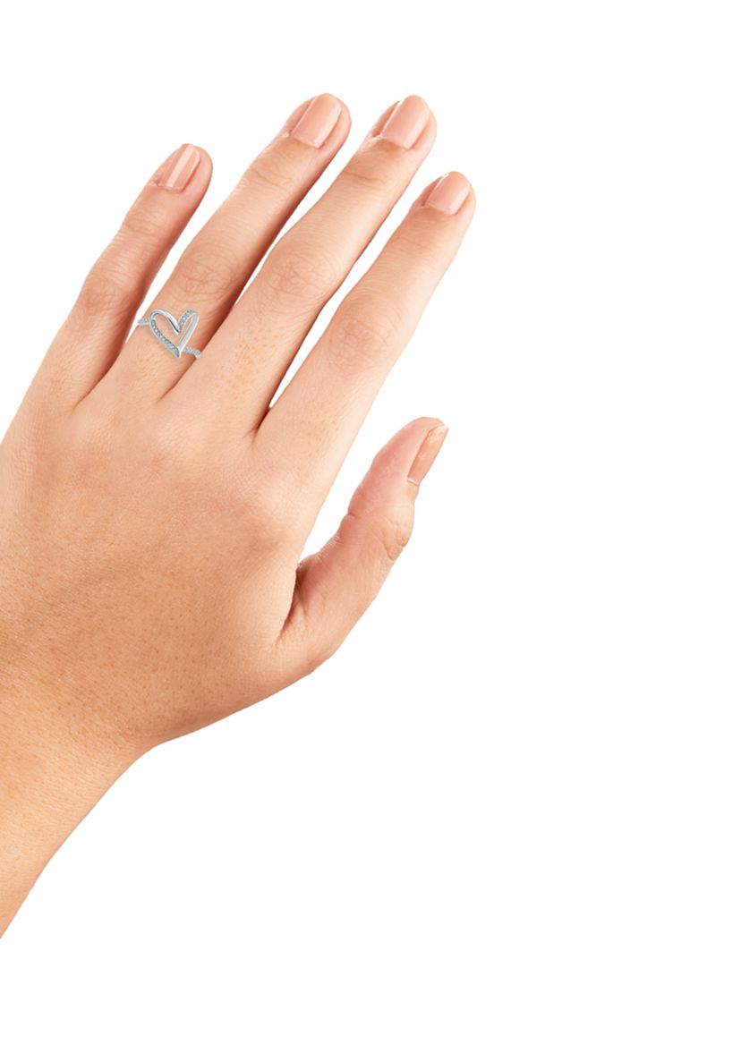 Sterling Silver Polished Cubic Zirconia Twist Heart Ring