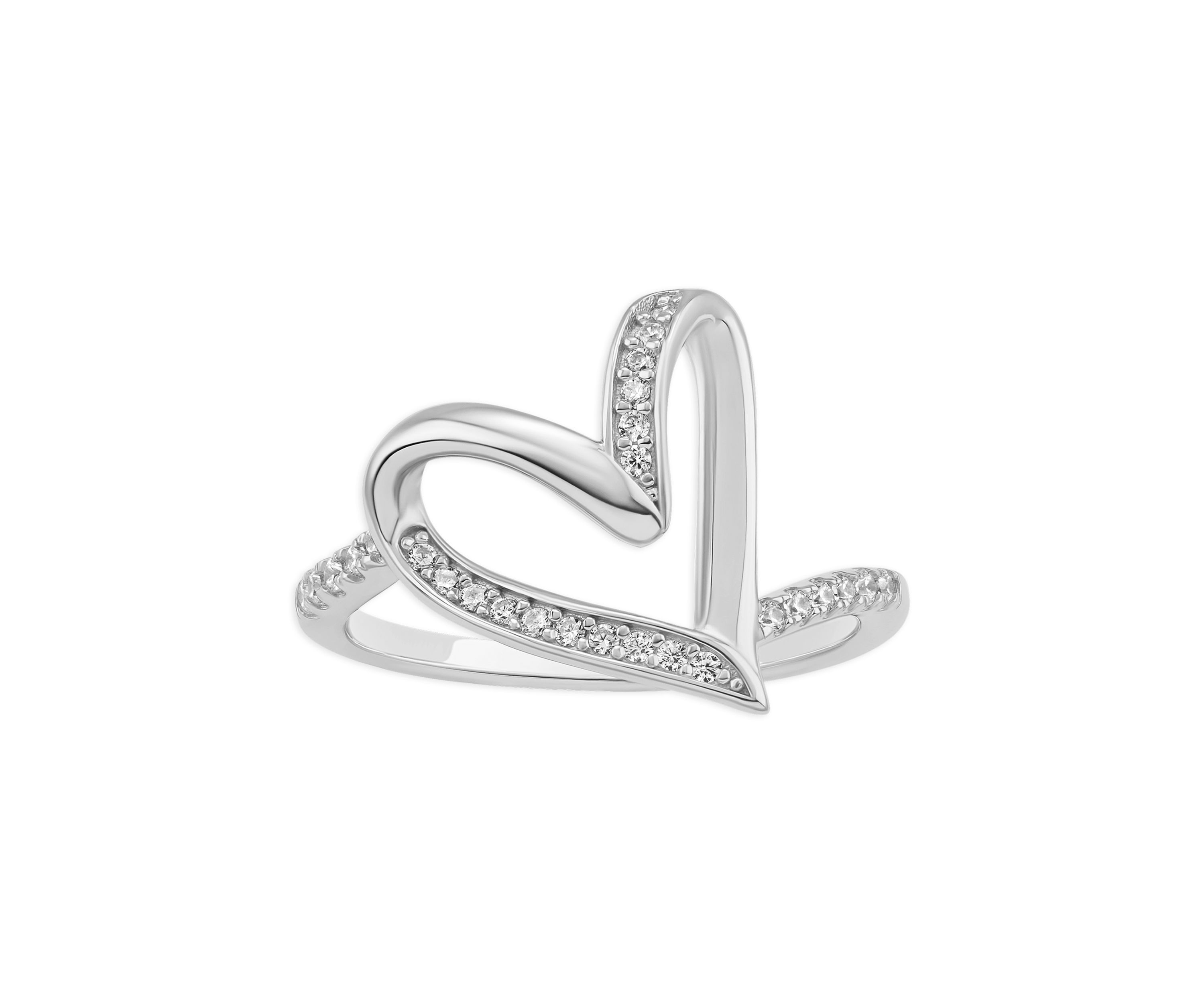Sterling Silver Polished Cubic Zirconia Twist Heart Ring