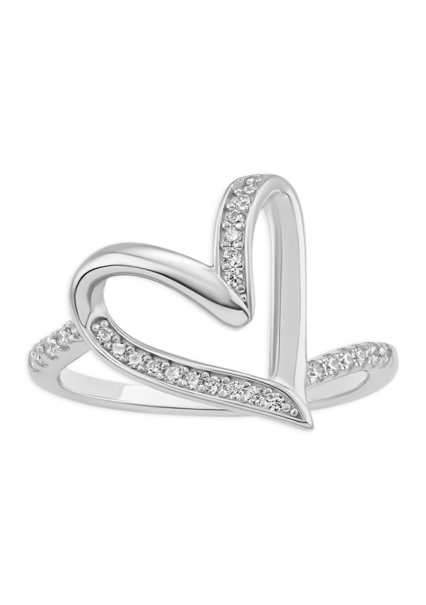 Sterling Silver Polished Cubic Zirconia Twist Heart Ring