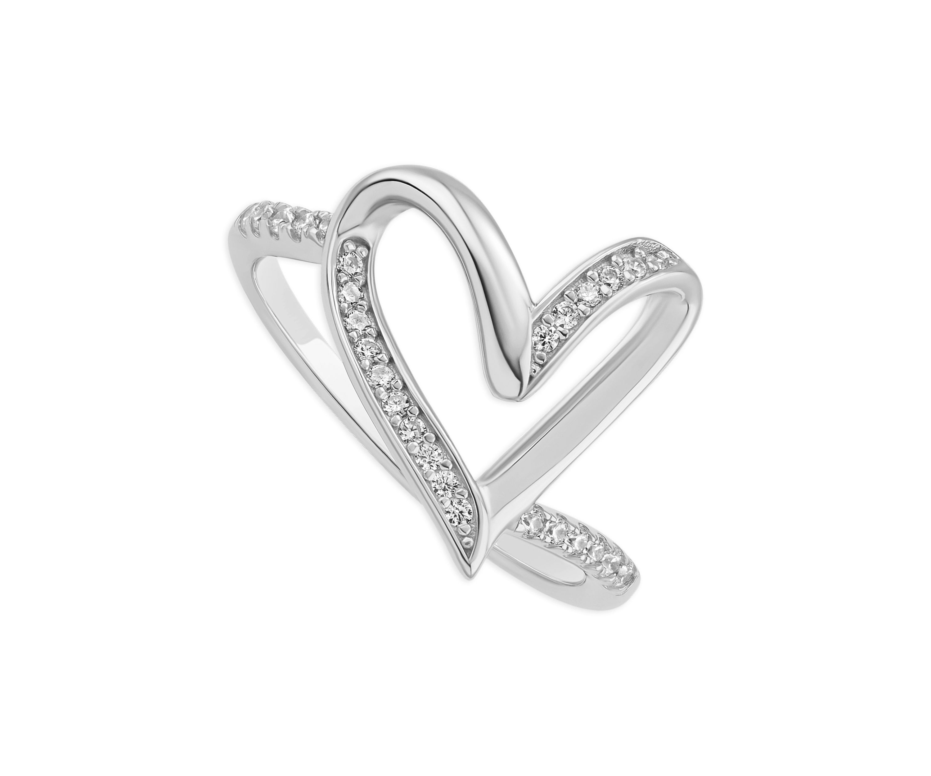 Sterling Silver Polished Cubic Zirconia Twist Heart Ring