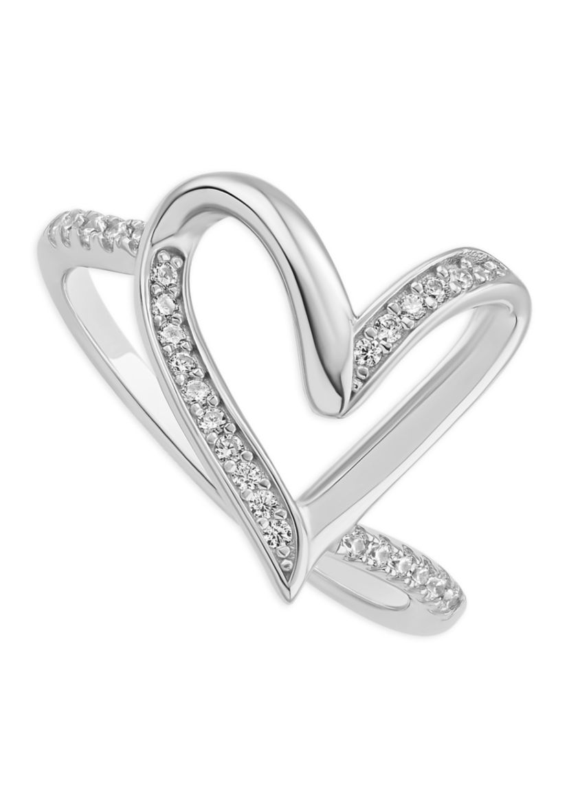 Sterling Silver Polished Cubic Zirconia Twist Heart Ring