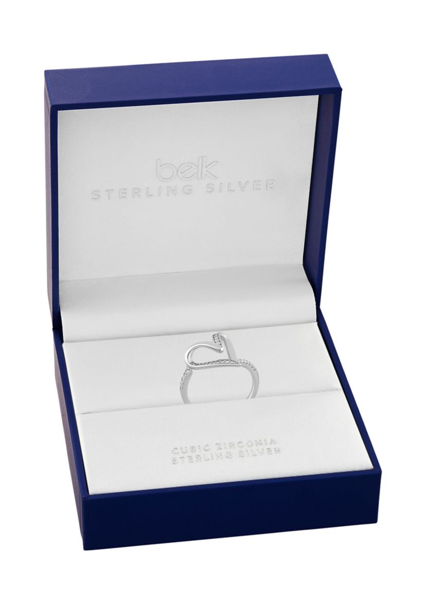 Sterling Silver Polished Cubic Zirconia Twist Heart Ring