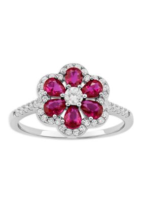 Belk Silverworks Cubic Zirconia Stone Flower sterling Band Ring, 8