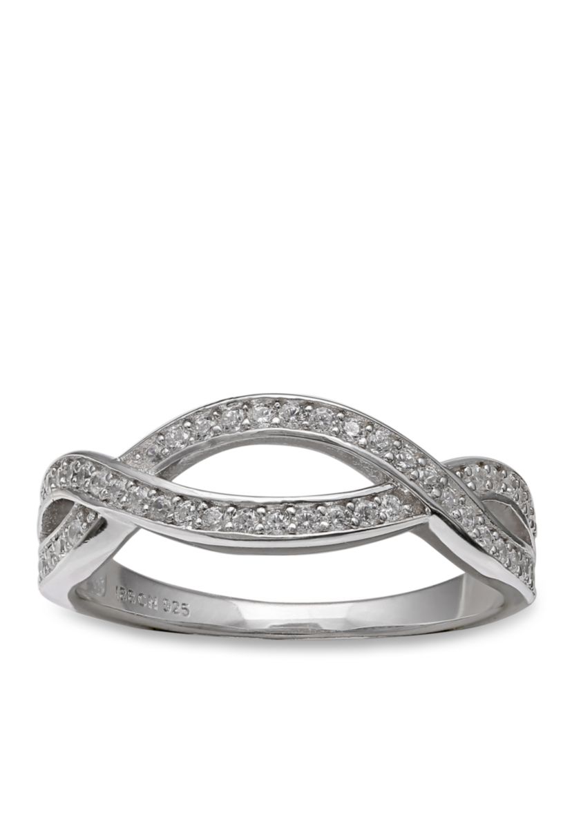 Simply Sterling Pave Cubic Zirconia Cross Over Ring