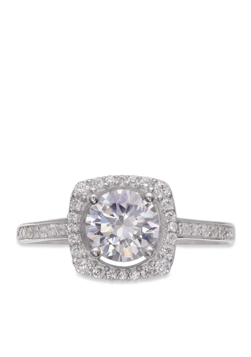 Sterling Silver Square Halo Ring