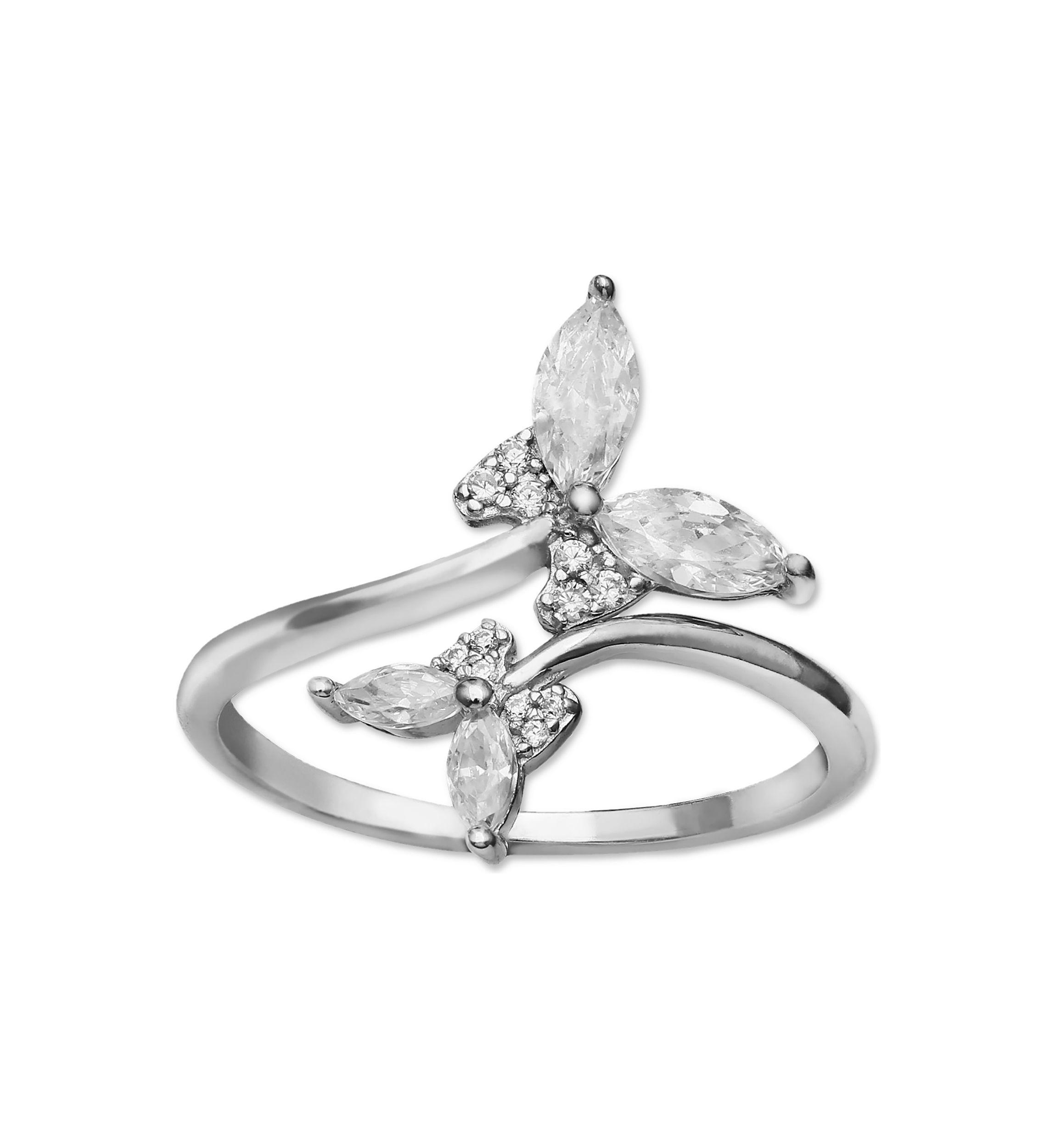 Cubic Zirconia Bypass Butterfly Ring in Sterling Silver