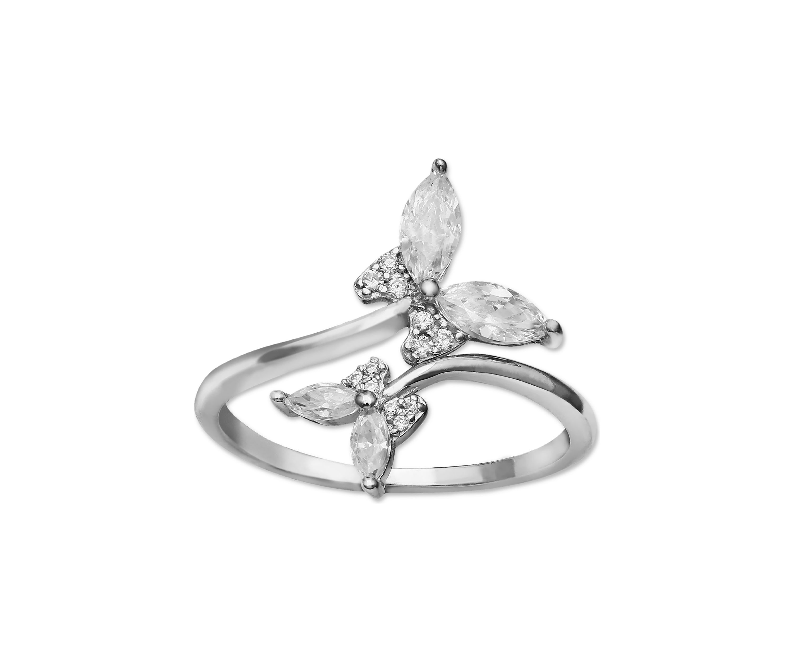 Cubic Zirconia Bypass Butterfly Ring in Sterling Silver