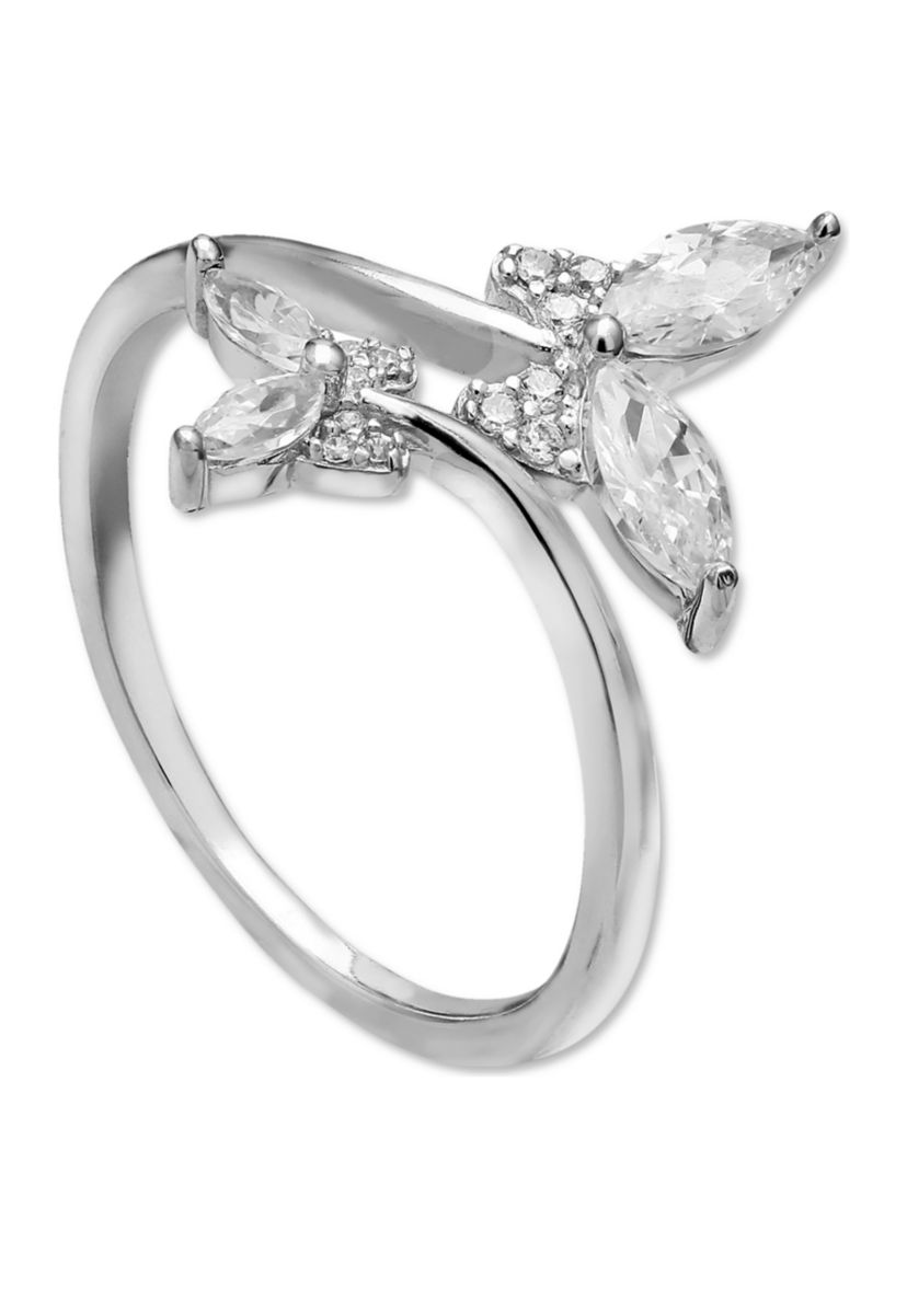 Cubic Zirconia Bypass Butterfly Ring in Sterling Silver
