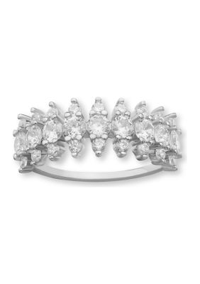 Sterling Silver Cubic Zirconia Pave Cluster Band Ring