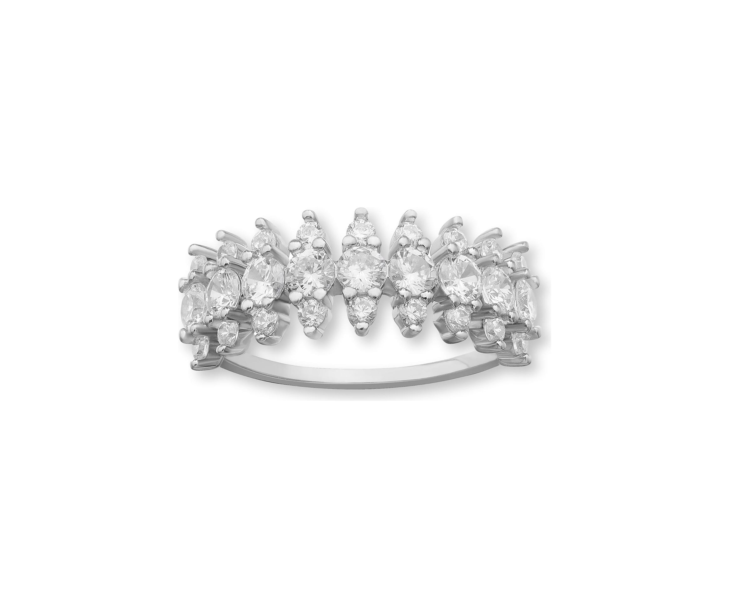 Sterling Silver Cubic Zirconia Pave Cluster Band Ring