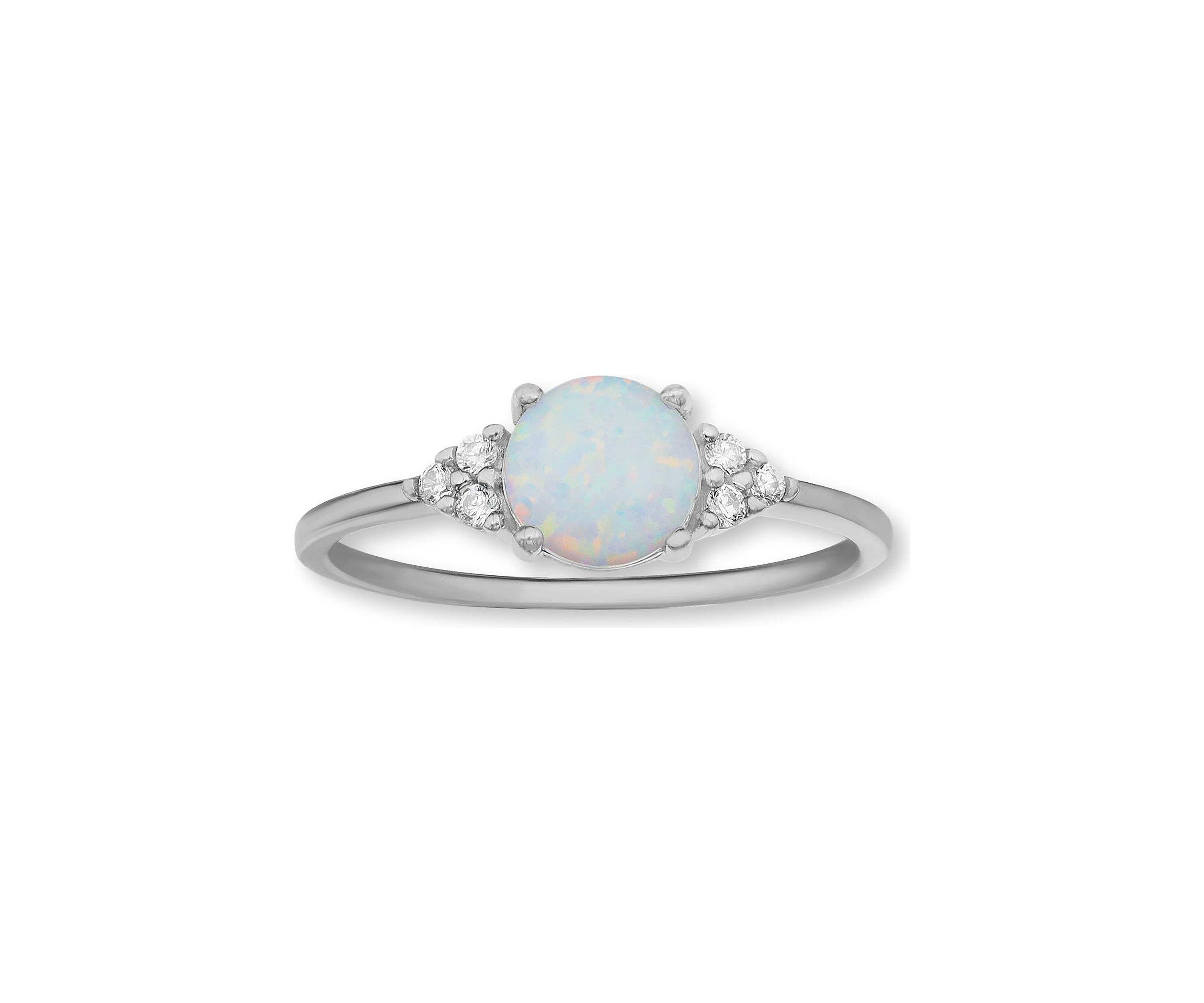 Sterling Silver Round Opal Cubic Zirconia Cluster Ring