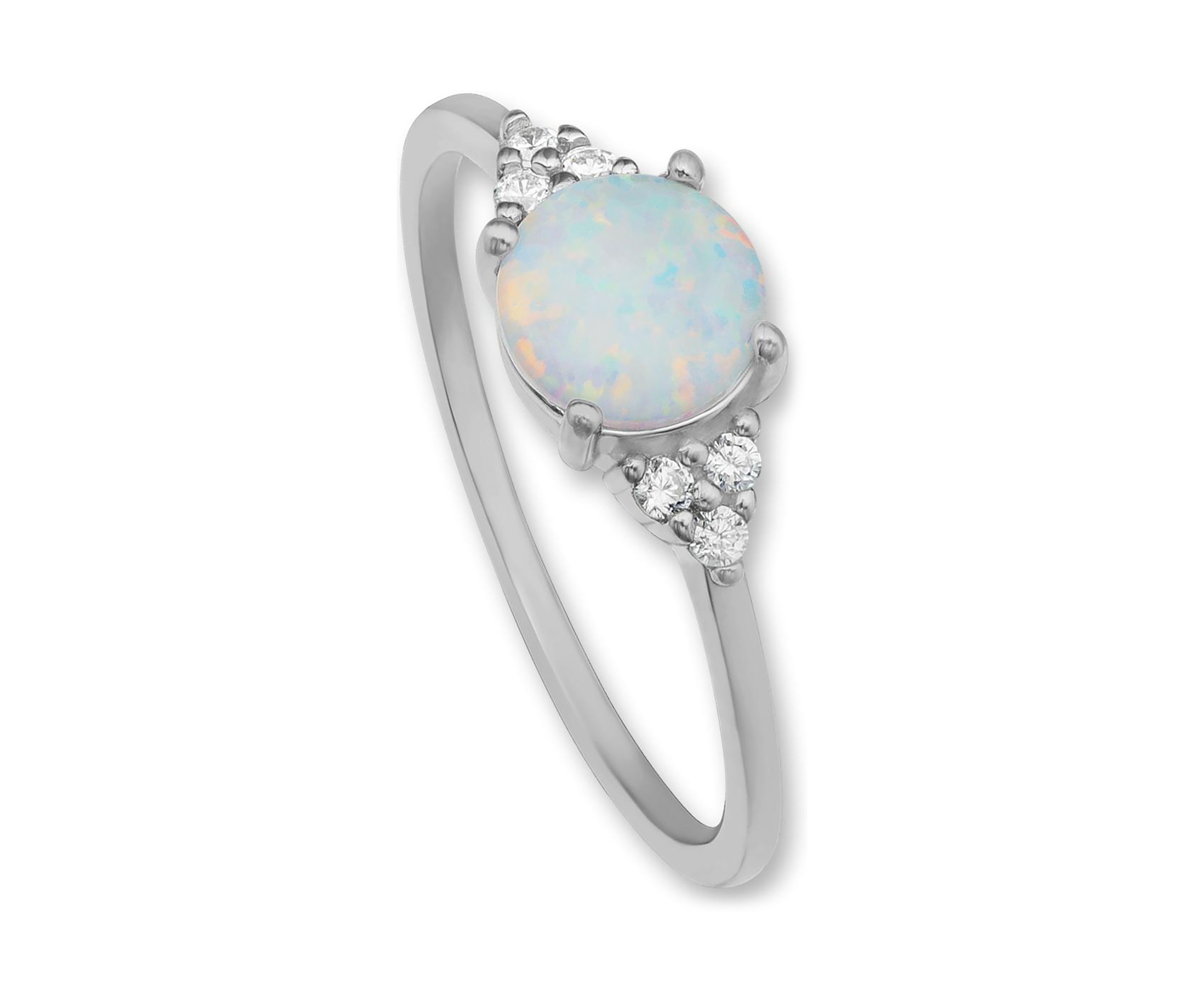 Sterling Silver Round Opal Cubic Zirconia Cluster Ring