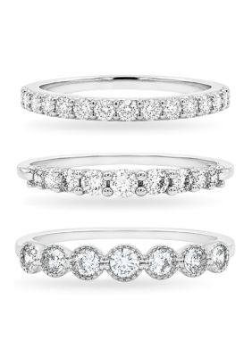 Belk Silverworks Fine Plated Cubic Zirconia Round Band Ring Set, Silver, 7