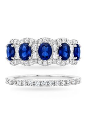 Belk Silverworks Fine Silver-Plated Pave Cubic Zirconia & Blue Spinel Band Ring Set, 9