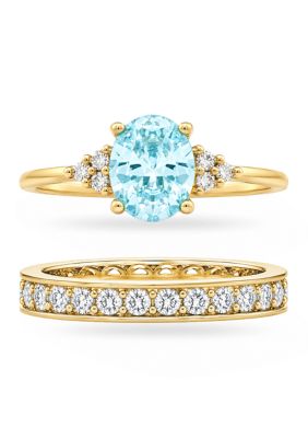 Belk Silverworks Gold-Plated Cubic Zirconia Oval Eternity Band Ring Set, 9