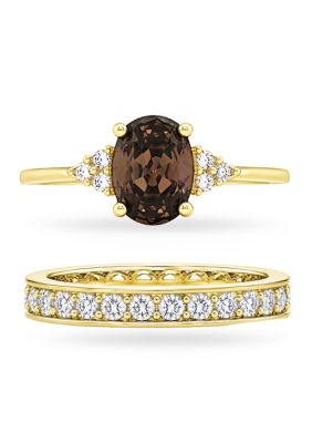 Belk Silverworks Gold-Plated Cubic Zirconia Oval Eternity Band Ring Set, Brown, 7