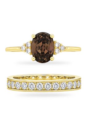 Belk Silverworks Gold-Plated Cubic Zirconia Oval Eternity Band Ring Set, Brown, 9