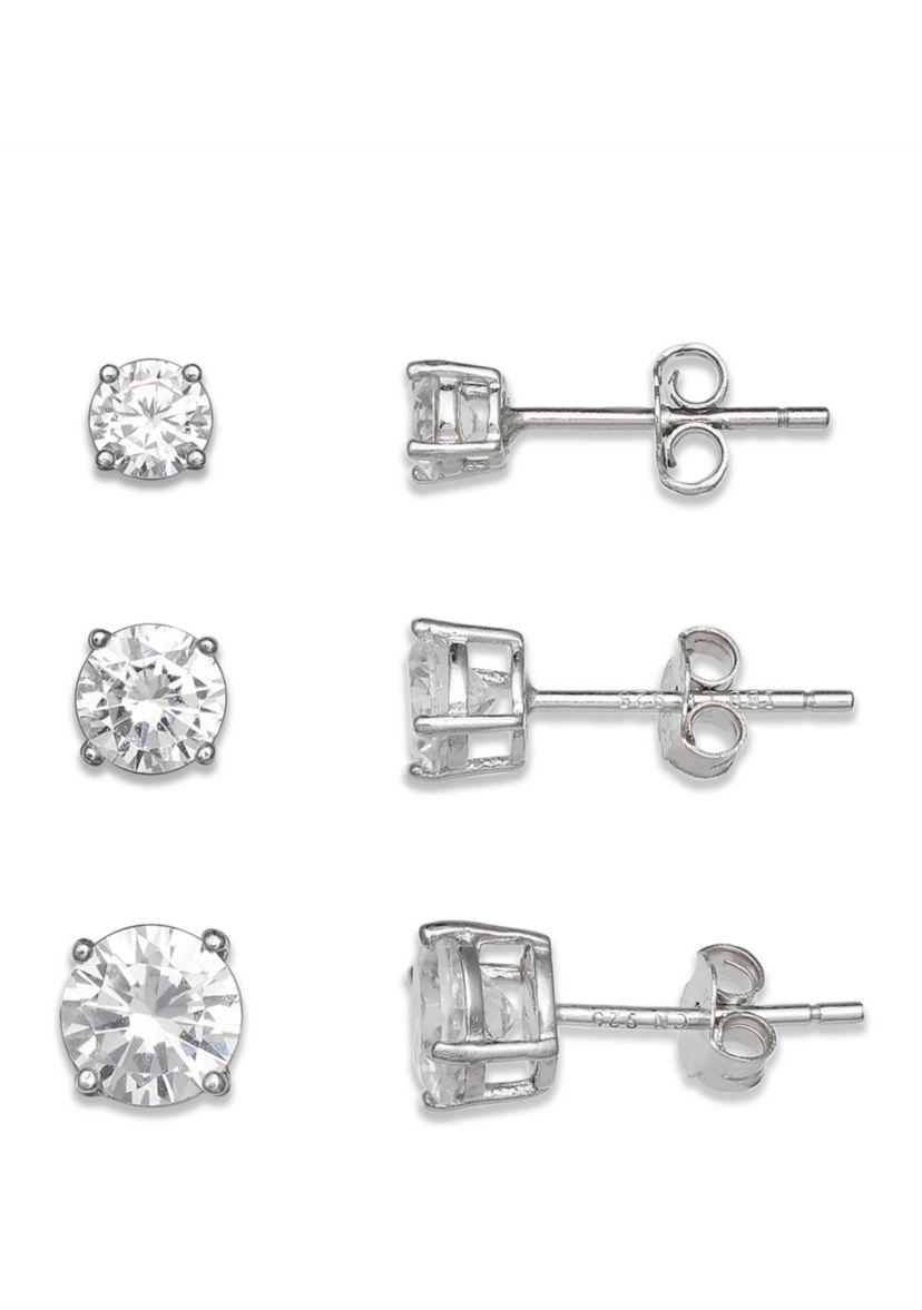 Round Cubic Zirconia Stud Earring Set