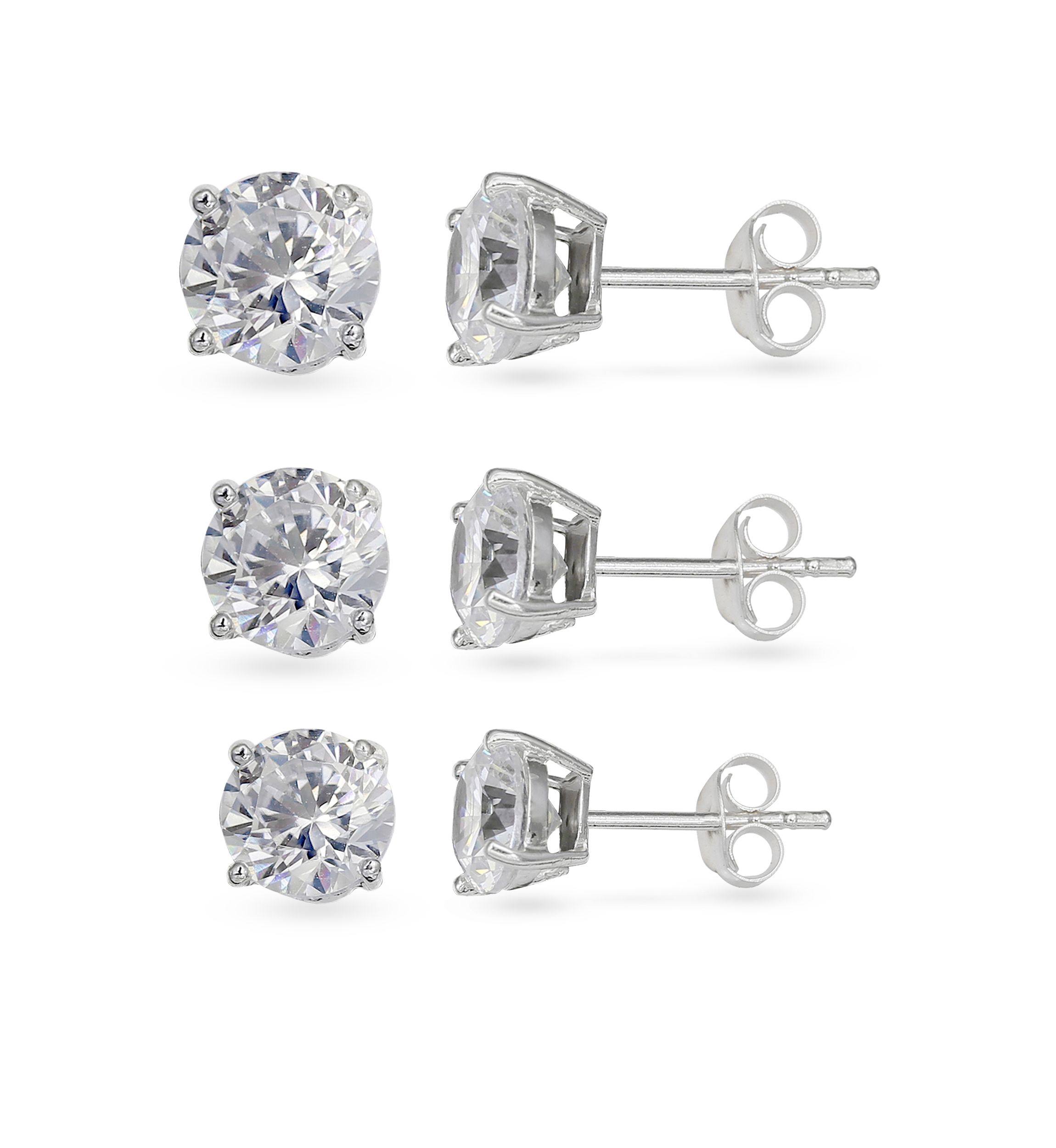 Sterling Silver 3 Pack Stud Earrings