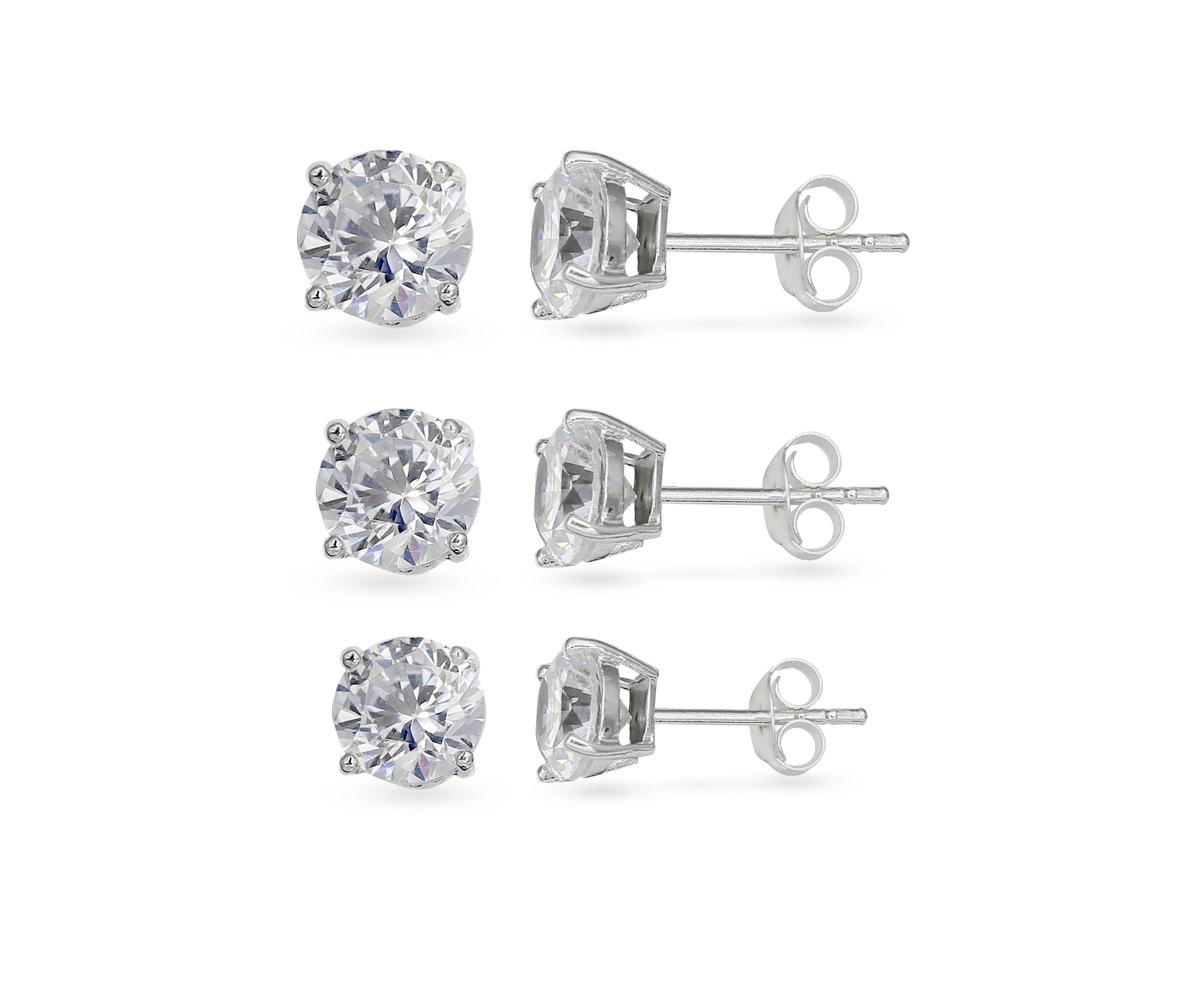 Sterling Silver 3 Pack Stud Earrings