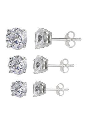 Set of 3 Graduated Size Round Cubic Zirconia Stud Earrings