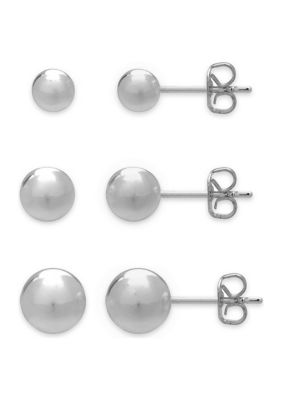 Belk Sterling Silver Set of 3 Polished Ball Stud Earrings