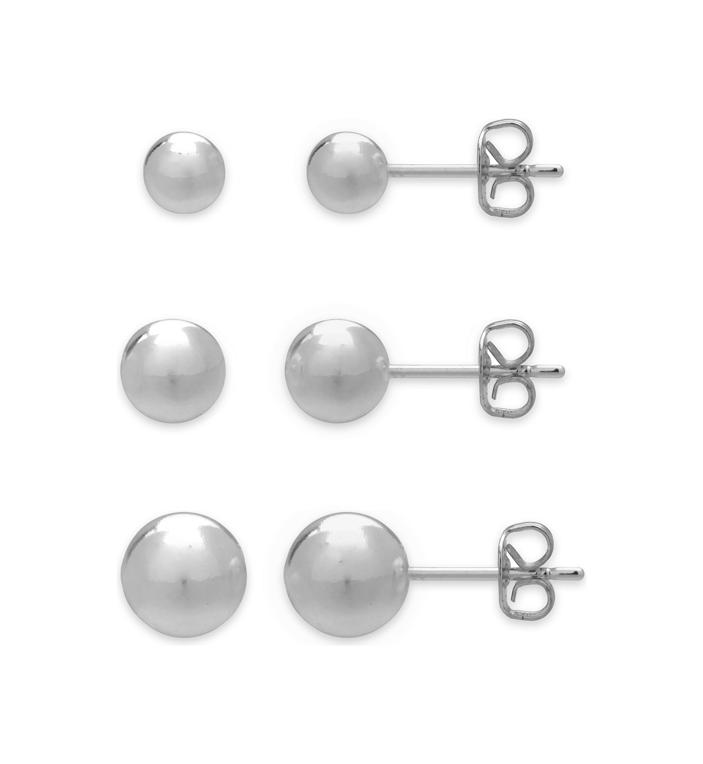 Set of 3 Polished Ball Stud Earrings