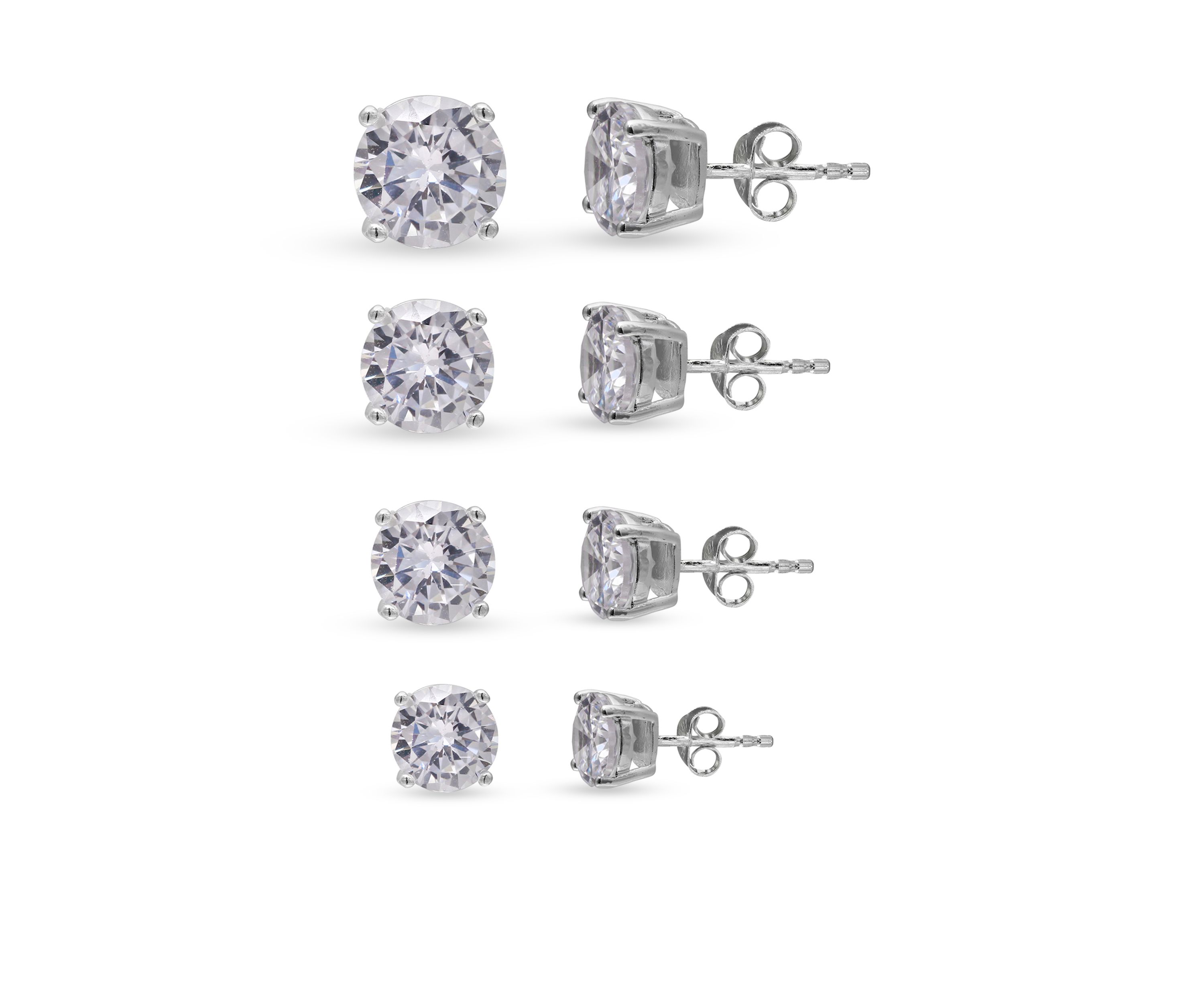 Sterling Silver Cubic Zirconia Round Earrings Set