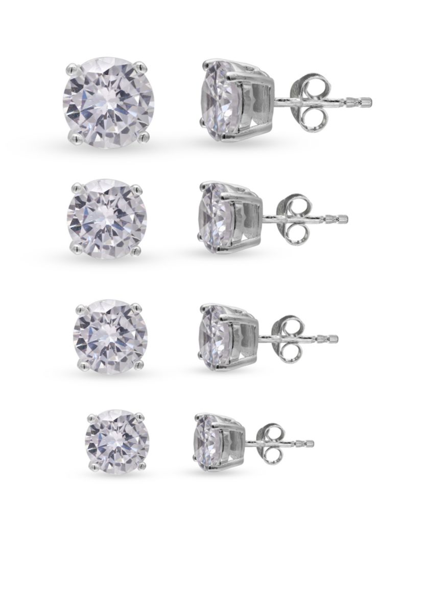 Sterling Silver Cubic Zirconia Round Earrings Set