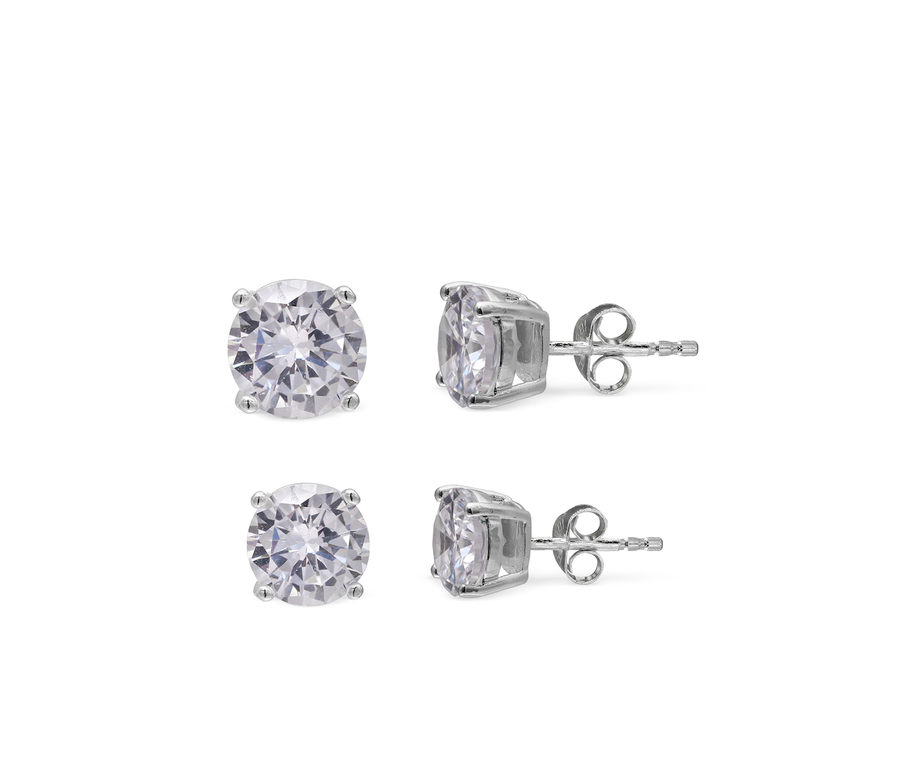 Simply Sterling Silver Duo Round Cubic Zirconia Stud Earring Set