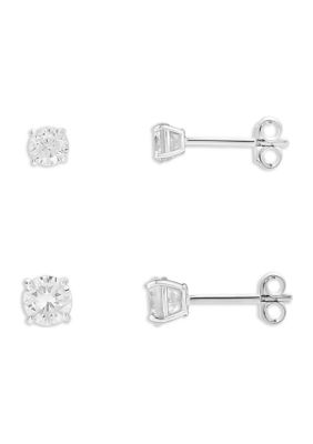 Sterling Silver 4 Millimeter and 5 Millimeter Round Cubic Zirconia Stud Earrings Duo