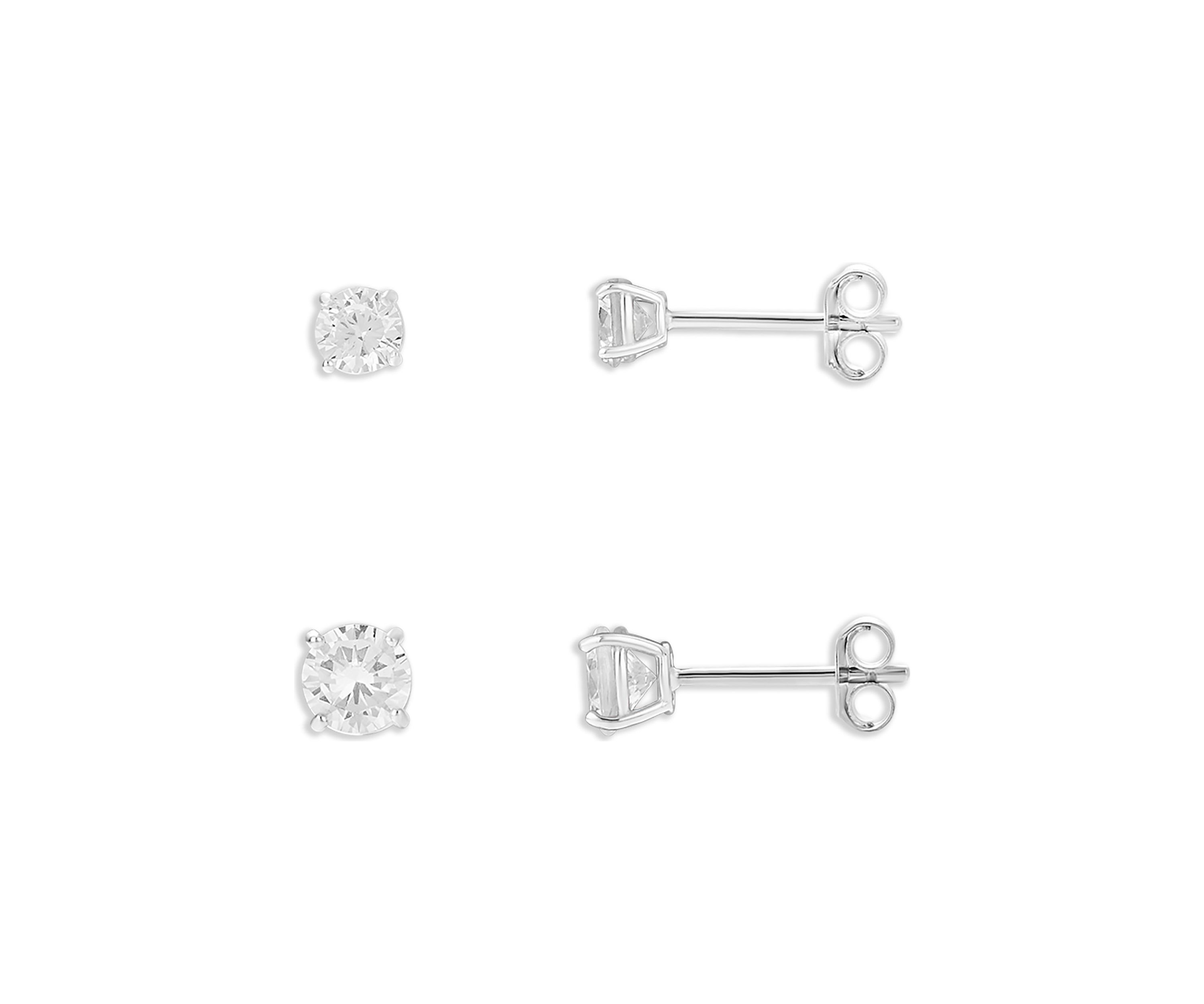 Sterling Silver 4 Millimeter and 5 Millimeter Round Cubic Zirconia Stud Earrings Duo