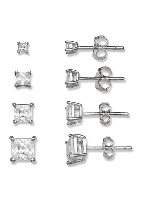 Belk Silverworks Princess Cut Cubic Zirconia Stud Earrings