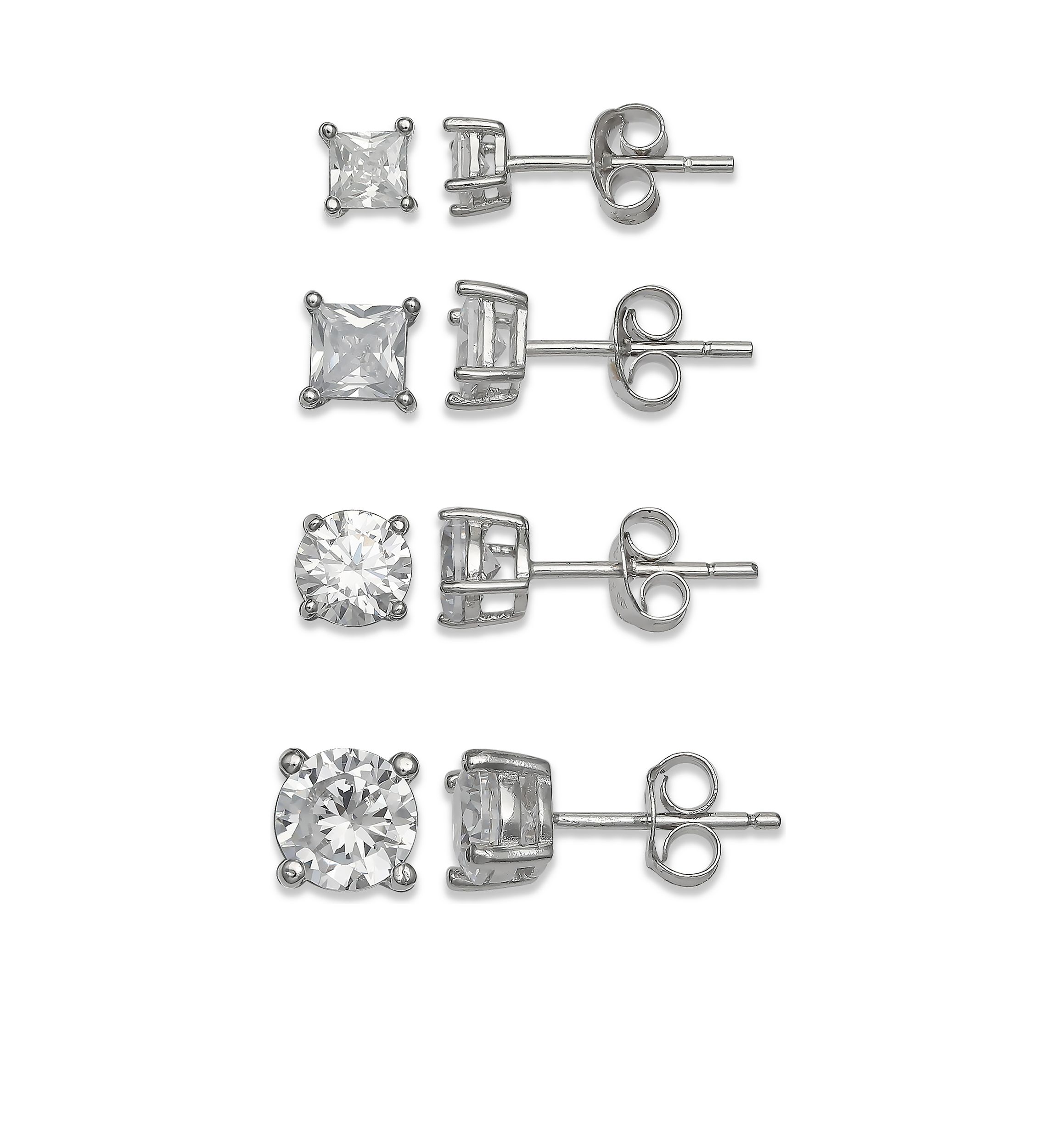 Sterling Silver Cubic Zirconia Stud Earrings Set