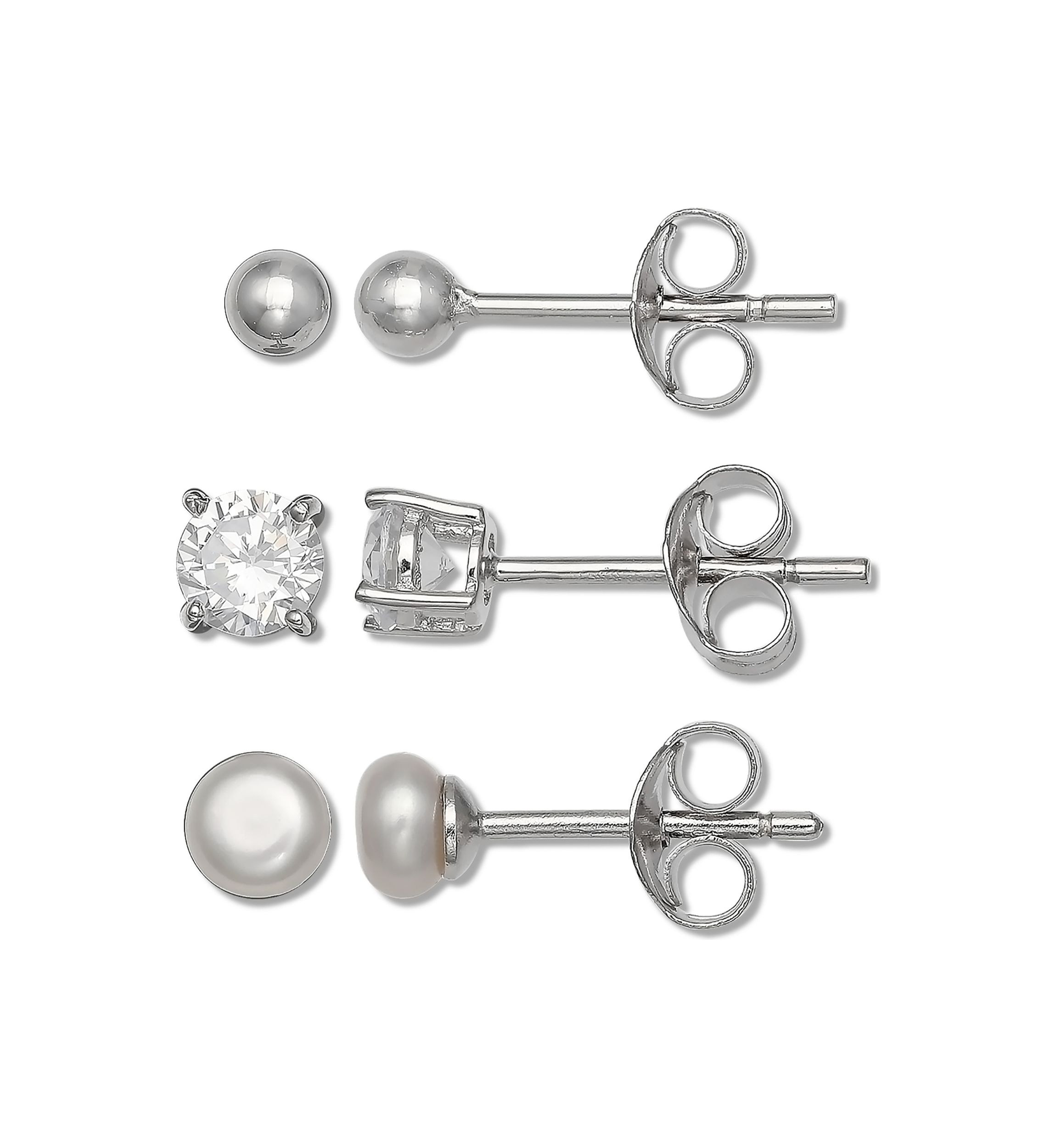 Ball, 1 ct. t.w. Cubic Zirconia, and Pearl Earring Set