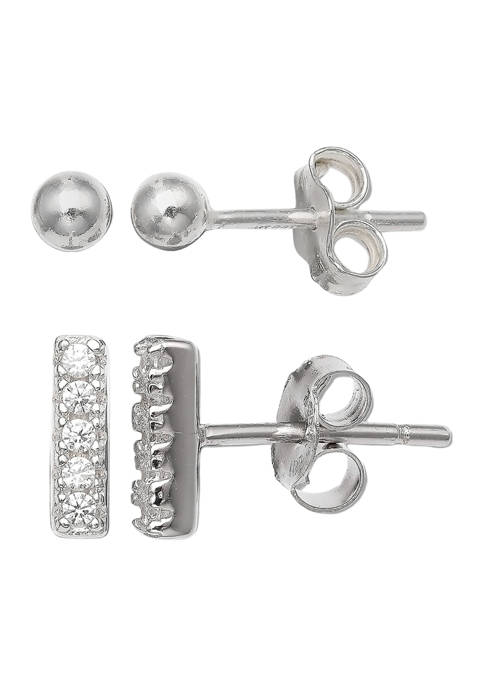 1/10 ct. t.w. Cubic Zirconia Bar and Ball Earrings Set