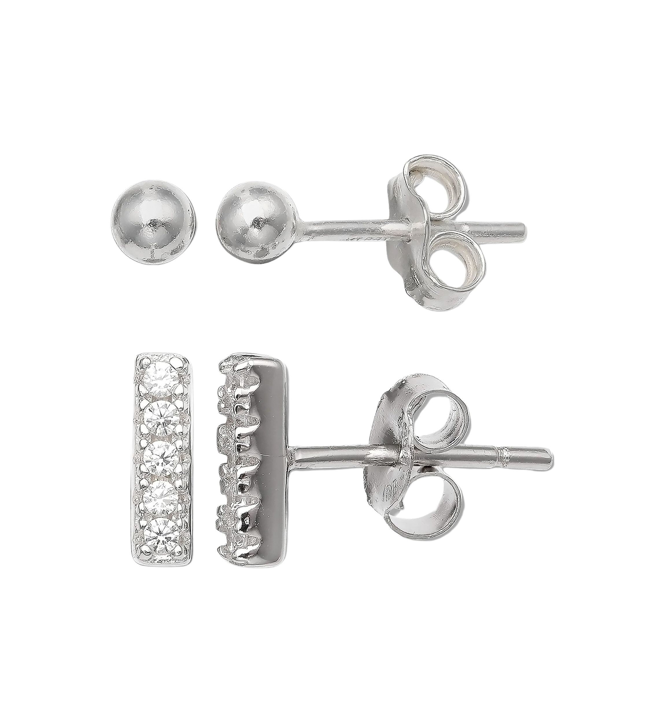 1/10 ct. t.w. Cubic Zirconia Bar and Ball Earrings Set