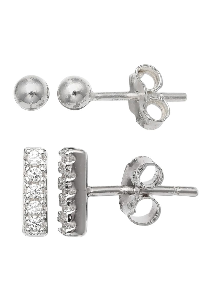 1/10 ct. t.w. Cubic Zirconia Bar and Ball Earrings Set