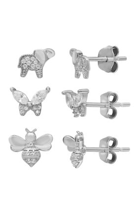 Belk Silverworks Cubic Zirconia Elephant Butterfly And Bee Stud