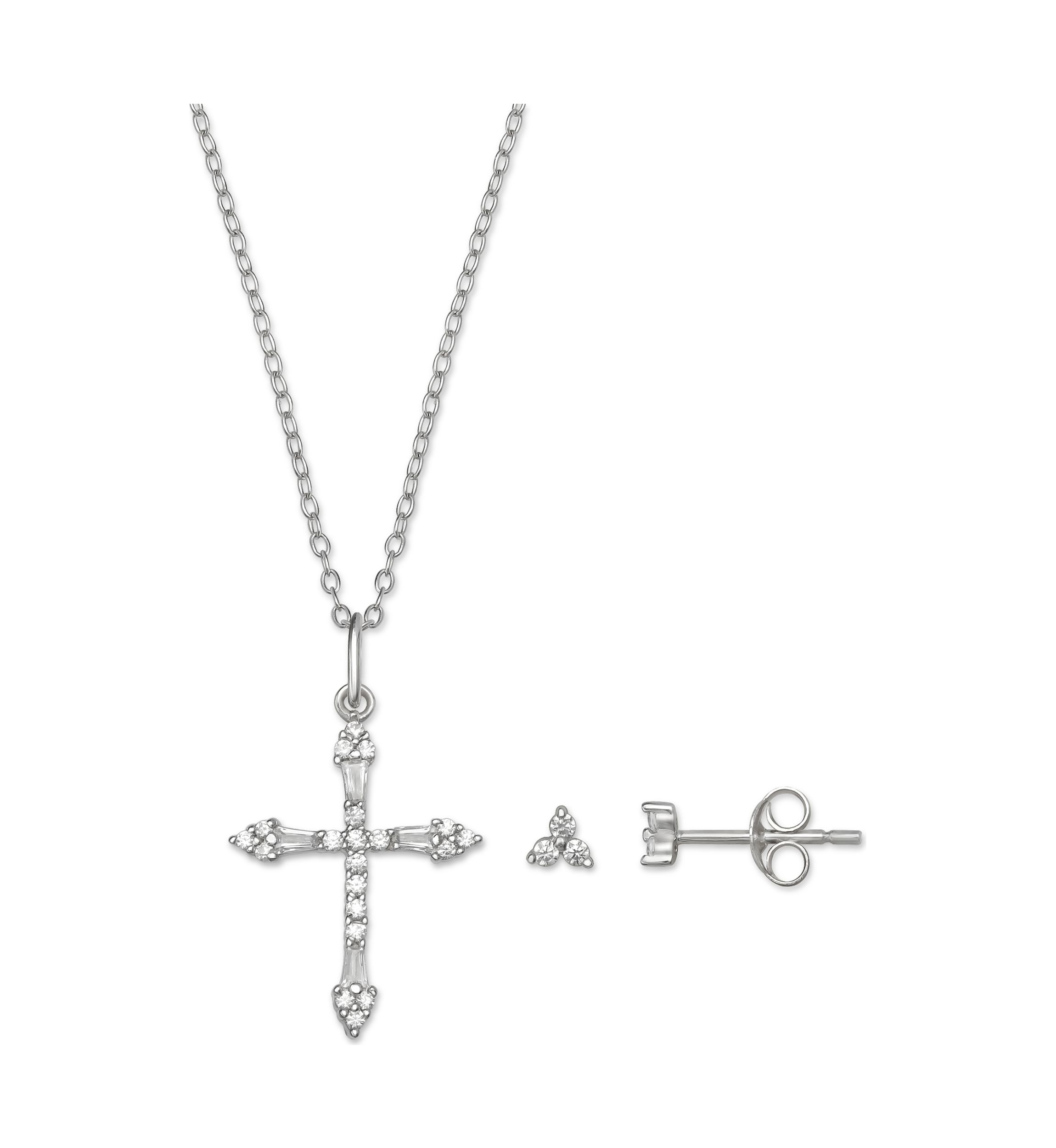 Cubic Zirconia Cross Necklace and Earrings Set