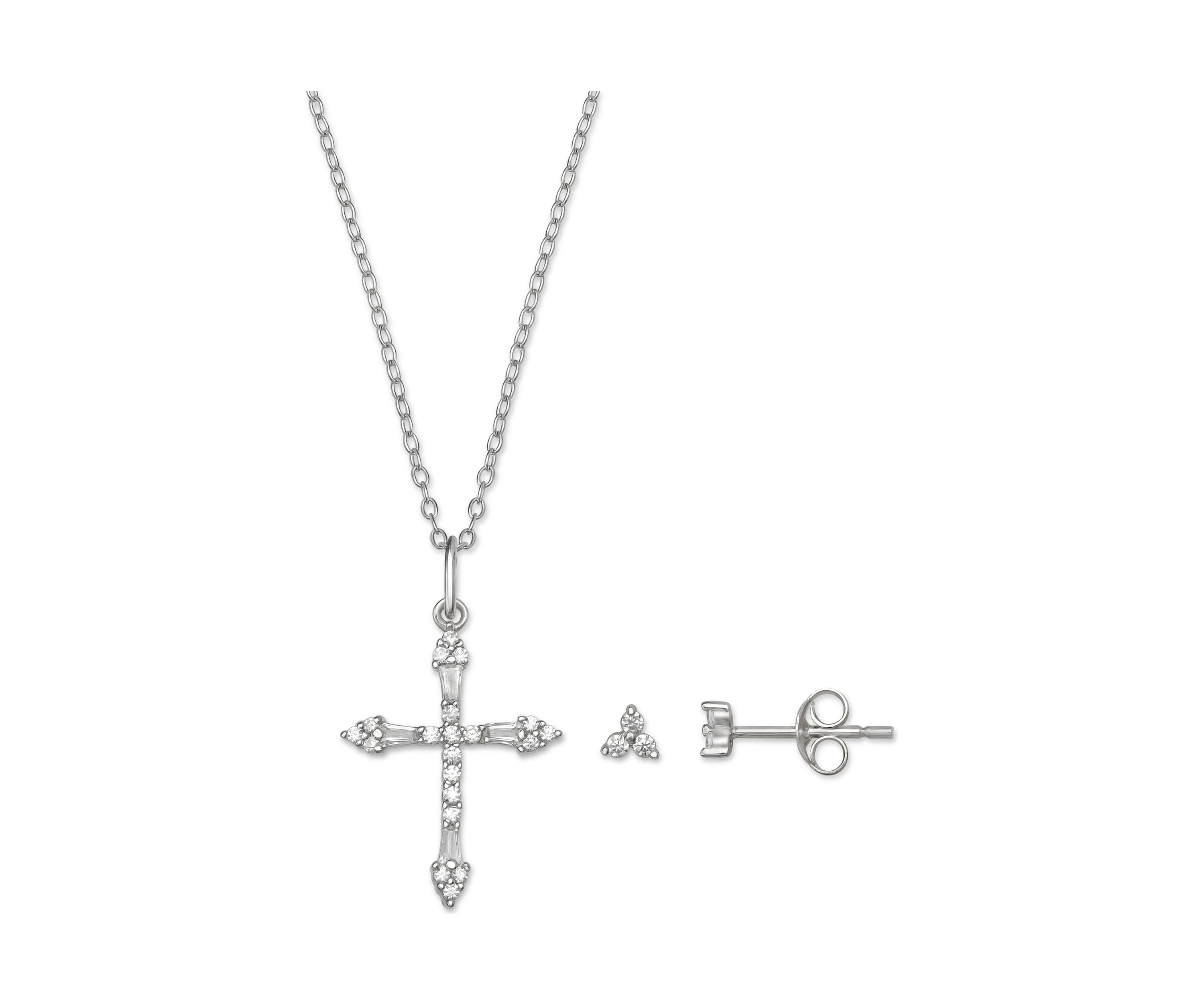 Cubic Zirconia Cross Necklace and Earrings Set
