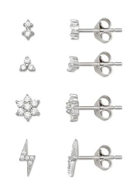 Belk Sterling Silver Cubic Zirconia Flower Bolt Stud Earrings Set