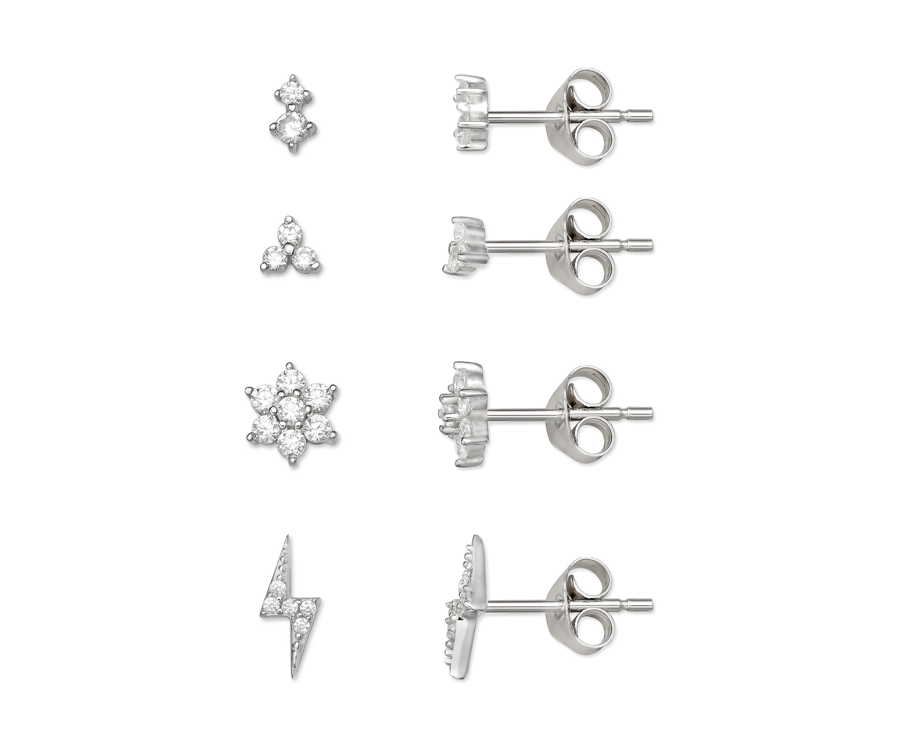 Cubic Zirconia Flower Bolt Stud Earrings Set 